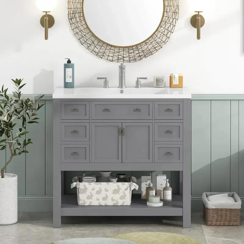 36-Inch Modern Grey Bathroom Vanity with Sink