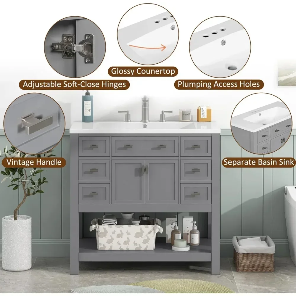36-Inch Modern Grey Bathroom Vanity with Sink - Image 3