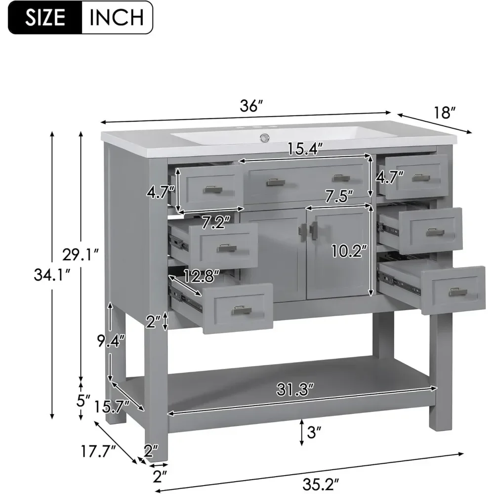 36-Inch Modern Grey Bathroom Vanity with Sink - Image 6