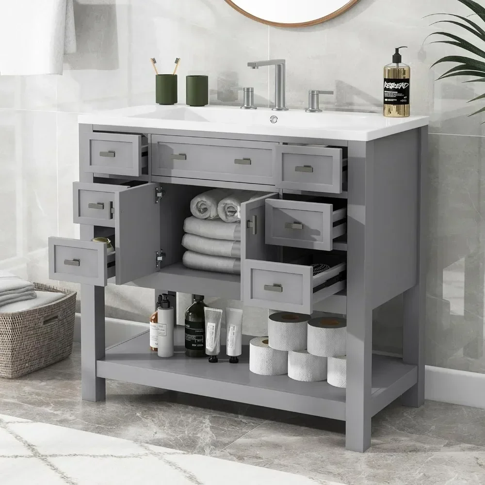 36-Inch Modern Grey Bathroom Vanity with Sink - Image 4