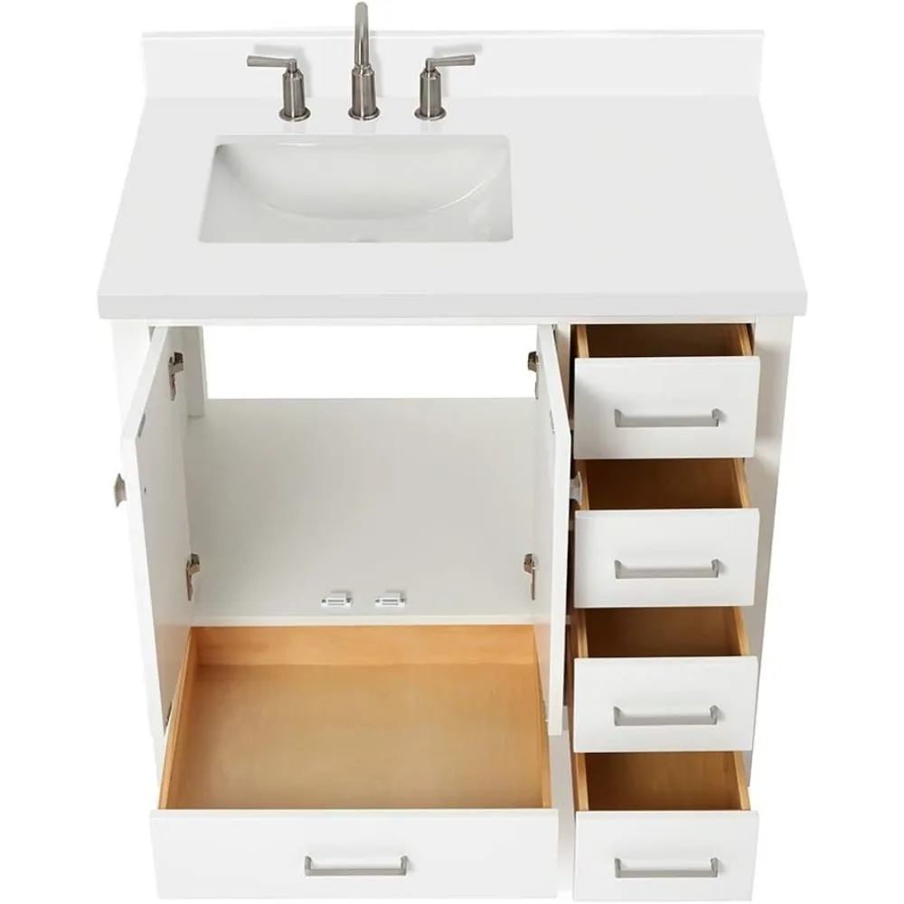 37" White Bathroom Vanity with Quartz Countertop and Left Offset Sink - Image 4