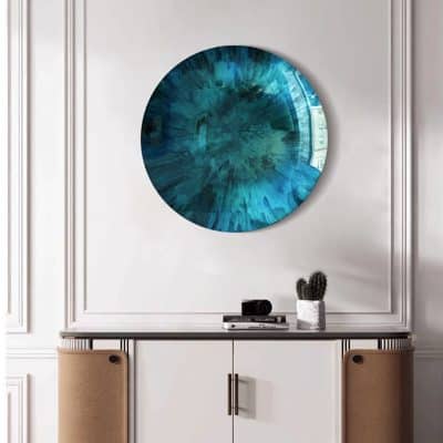 Timeless home decor mirror with a vibrant blue design, ideal for modern living rooms and offices; adds style and sophistication to your space.