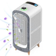 - Portable air purifier with UV sterilizer and fragrance diffuser for home and office use.