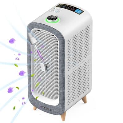 - Portable air purifier with UV sterilizer and fragrance diffuser for home and office use.
