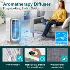 Air purifier for aromatherapy with stylish design, quiet operation, and waterproof fabric, offering a calming atmosphere and fresh air in your home or office.