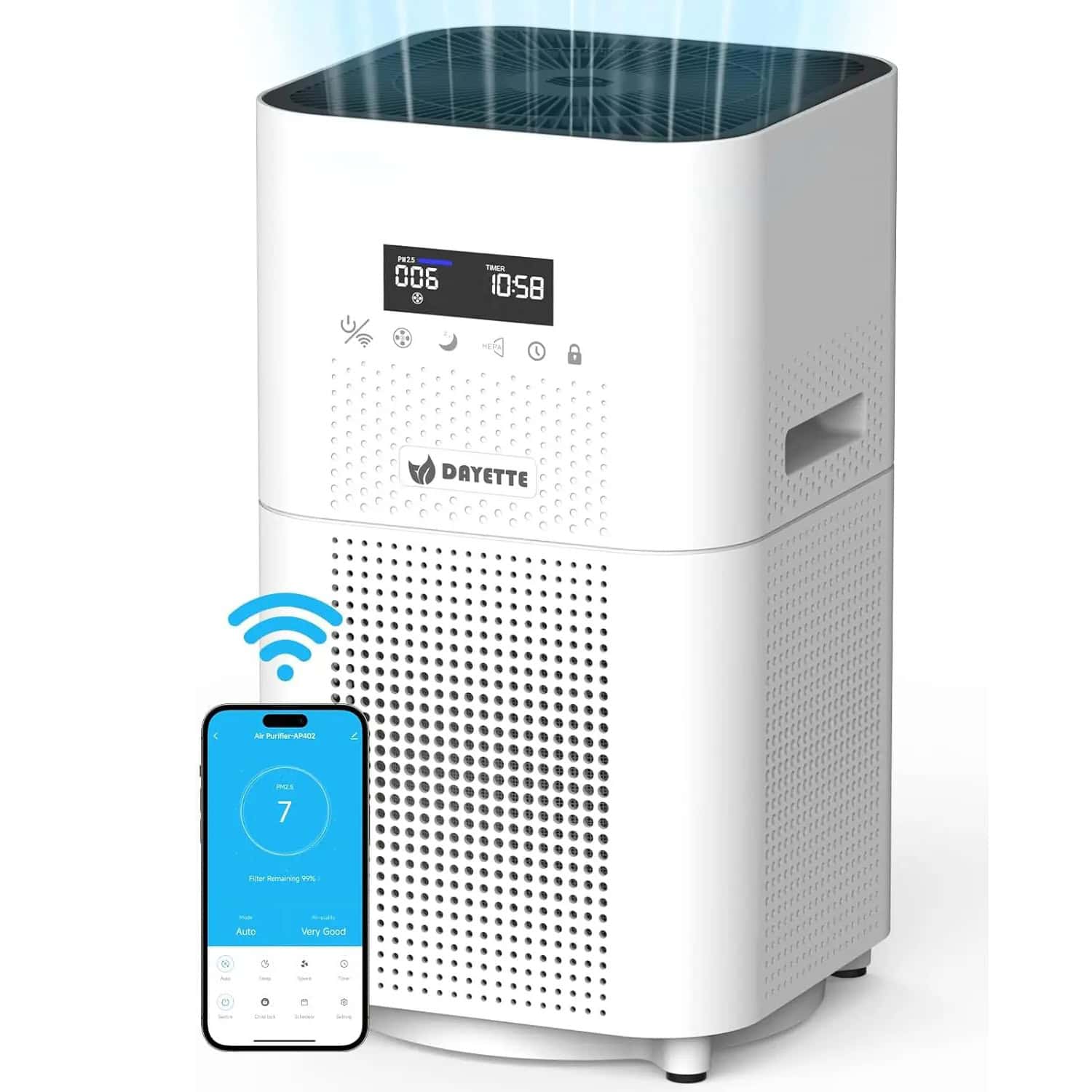 High-efficiency smart air purifier with Wi-Fi control, digital display, and customizable settings for clean indoor air and allergy relief. Perfect for medical and wellness environments.