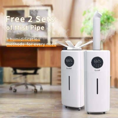 Ultrasonic mist humidifier with dual tanks, ideal for home or office, featuring three humidity methods for optimal comfort and air quality.