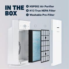 HSP002 air purifier filter replacement kit with HEPA, pre-filter, and washable filter for improved indoor air quality and allergy relief.