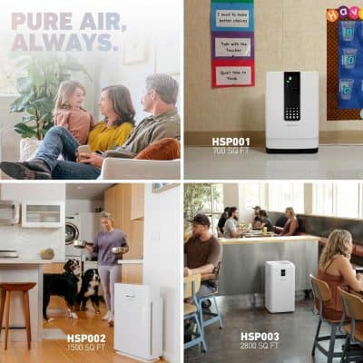 High-efficiency air purifier for home and office, ensuring clean, fresh air with HEPA filtration. Perfect for allergen removal and improved indoor air quality. Model HSP001, 700 sq ft coverage.