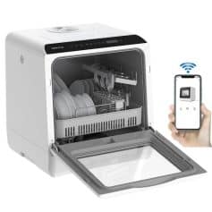 Dishwasher with smart Wi-Fi connectivity for home and commercial use.