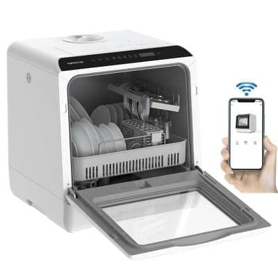 Dishwasher with smart Wi-Fi connectivity for home and commercial use.