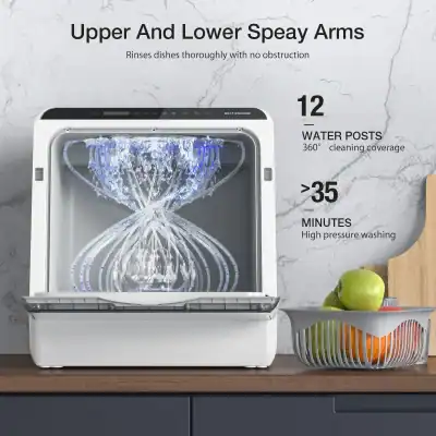 Automatic dishwasher with multiple water posts and high-pressure cleaning for efficient dishwashing.