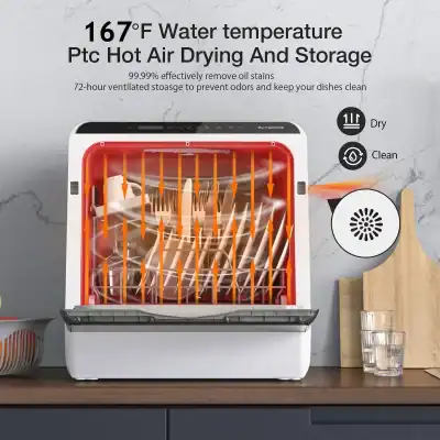 Disinfection dishwasher for kitchen utensils with steam cleaning and drying features, suitable for restaurant and home use, with high-temperature sterilization and odor prevention capabilities.