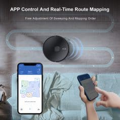 Efficient robot vacuum cleaner with app control for seamless cleaning and route mapping. Perfect for smart home automation and effortless floor maintenance.
