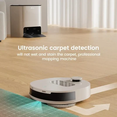 Ultrasonic carpet detection robot for cleaning, equipped with professional mopping capabilities, ideal for maintaining spotless floors without wetting or staining carpets.
