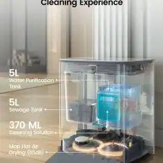 High-tech automatic cleaning device with labeled water purification, sewage tank, cleaning solution, and drying system for efficient sanitation, ideal for medical or commercial use.