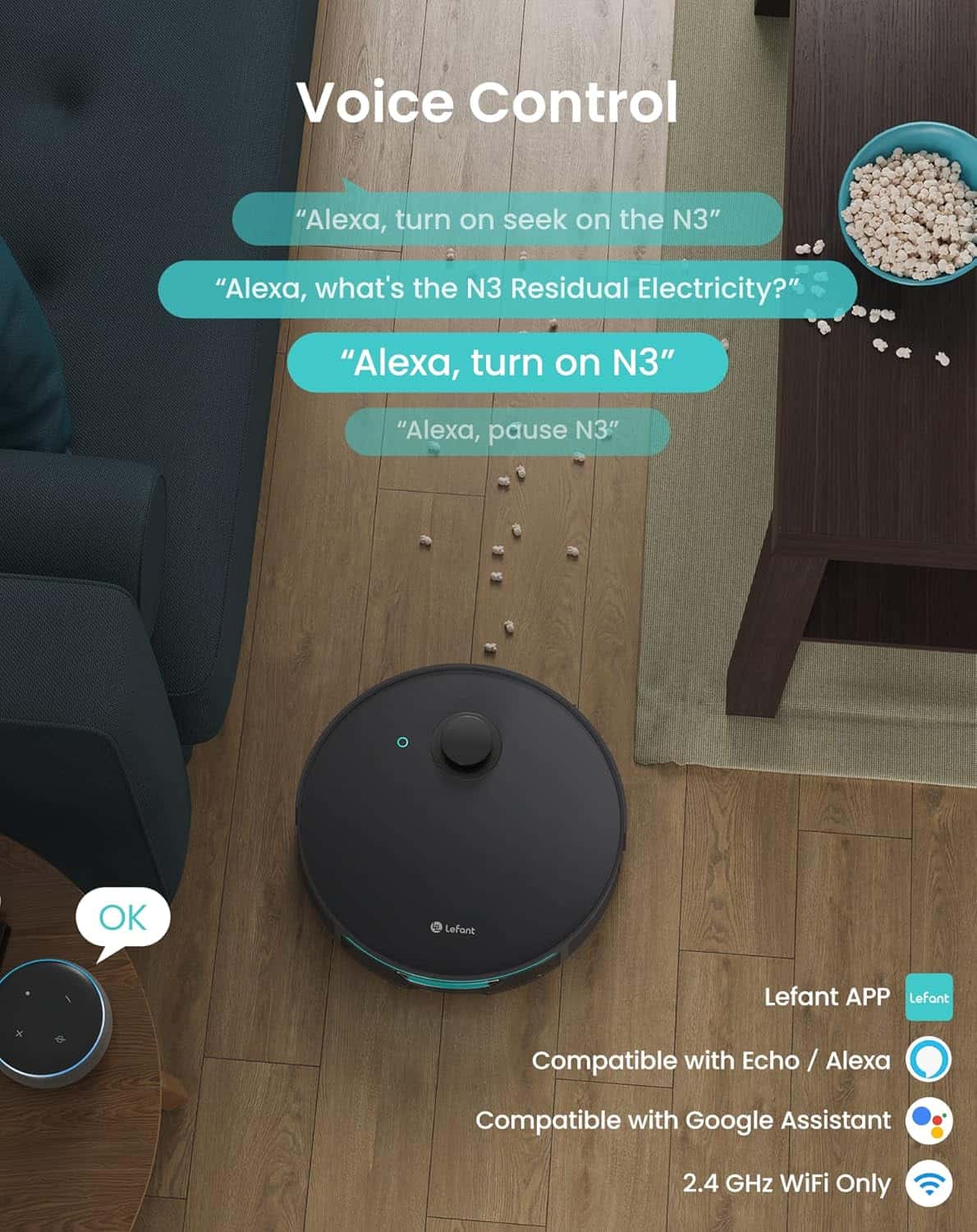 Voice control smart robot vacuum cleaner, Amazon Alexa compatible for home cleaning automation, with WiFi connectivity, from Monalisa Store.