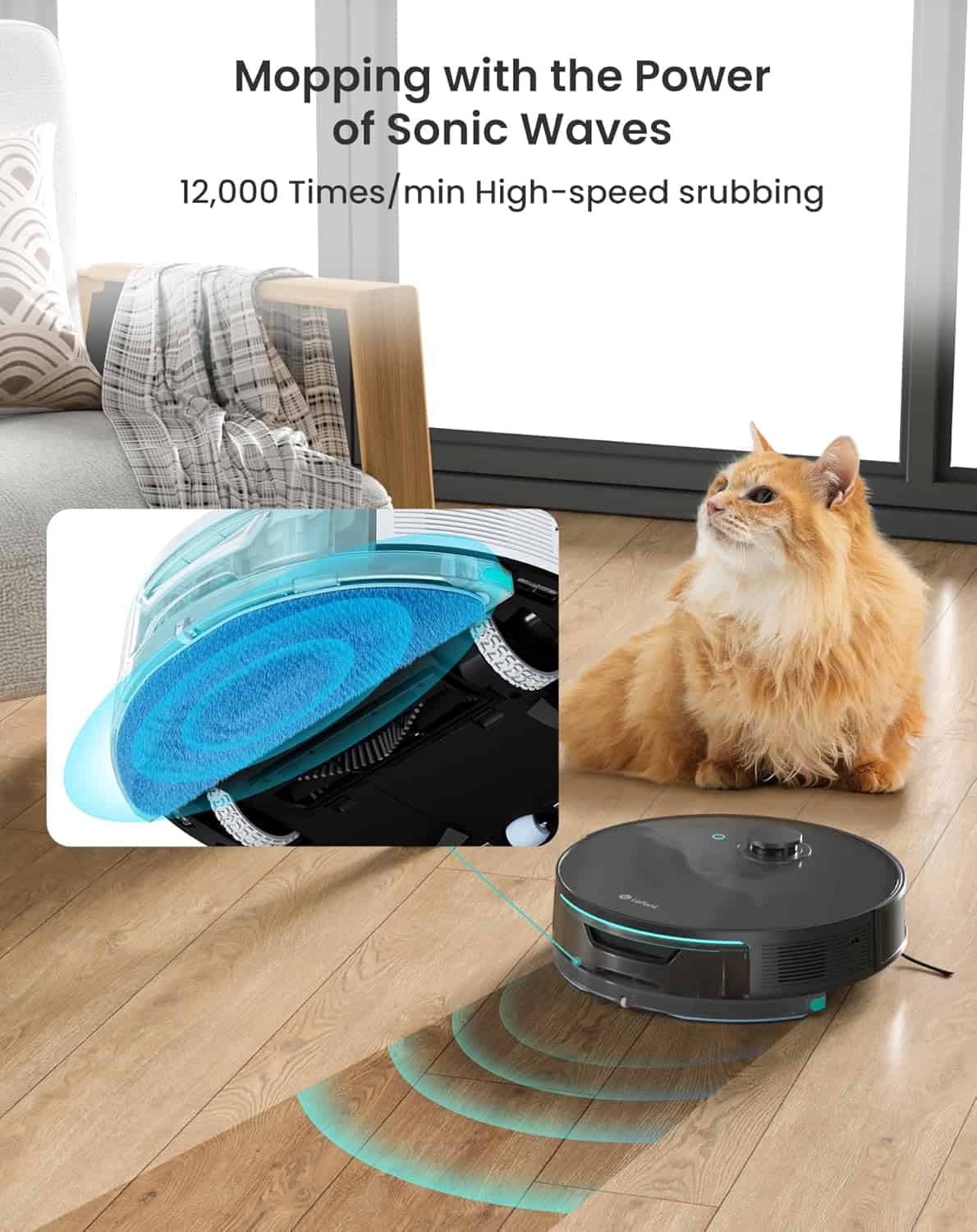Scientific robotic vacuum cleaner for pet hair and floor cleaning, advanced sonic wave technology, and smart home compatible, ideal for modern households, Monalisa Store opt.