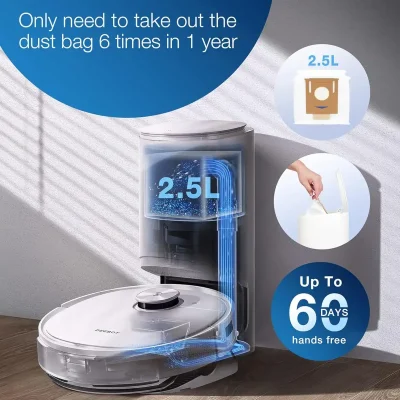 2. Efficient dustbin for robotic vacuum cleaner with 2.5L capacity, easily emptied to maintain optimal cleaning performance.