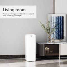 Silent air purifier in modern living room blending seamlessly with decor for clean, fresh indoor air and superior air quality. Suitable for home and office environments.