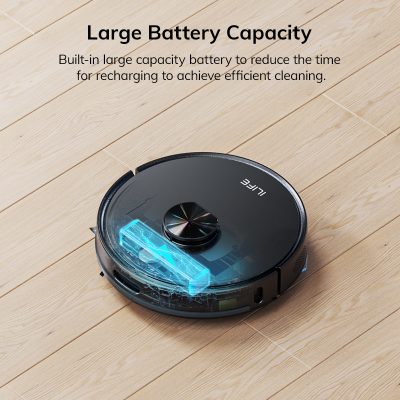 High capacity battery for robot vacuum cleaner, efficient recharging and long-lasting power, optimal for cleaning devices, Monalisa Store, sleek and modern robotic vacuum on hardwood flooring, innovative cleaning technology, perfect for home use, advanced functionality, smart home appliance, durable and energy-efficient.