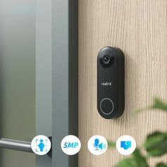 High-definition Reolink video doorbell with 5MP camera, motion detection, and two-way audio for enhanced home security and delivery alerts.