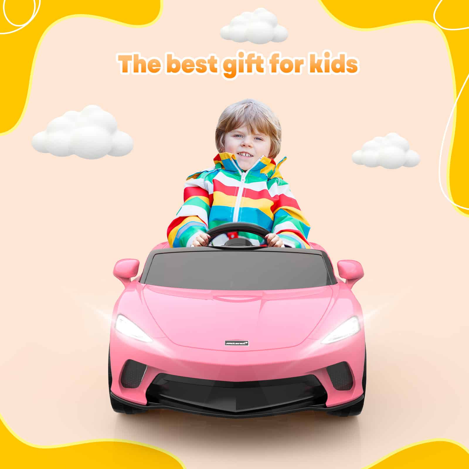 Kids toy car, pink electric ride-on car for children, playful and fun kids gift, suitable for outdoor play and developmental activities, ideal for birthdays and special occasions.