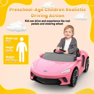 Kids ride-on toy car for preschool-age children, featuring realistic design with steering wheel and pedals, ideal for developing motor skills and fun driving experience.