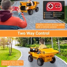 Remote control kids ride-on construction truck - safe, fun outdoor toy with parent control, two-way driving, and realistic features for children to enjoy independent driving adventures.