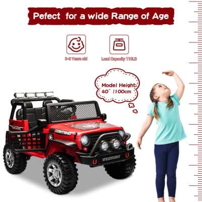 Kids ride-on electric car for children ages 3-8, with a 110lb load capacity, designed for safe outdoor fun and perfect for wide age range.