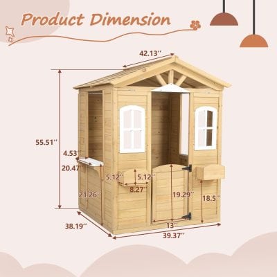 Compact wooden playhouse for kids with windows, door, and roof, perfect for backyard entertainment and imaginative play by Monalisa Medical.