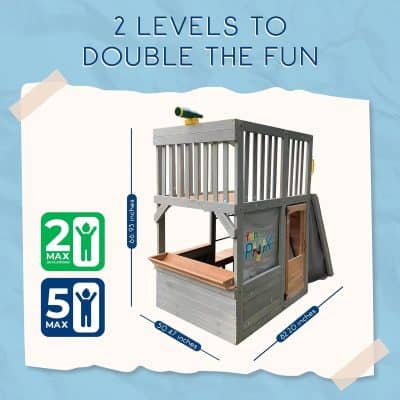 Kids indoor playhouse with two levels ideal for children's fun and imaginative play, featuring climbing area and slide, made from durable wood, perfect for indoor entertainment centers and playrooms.