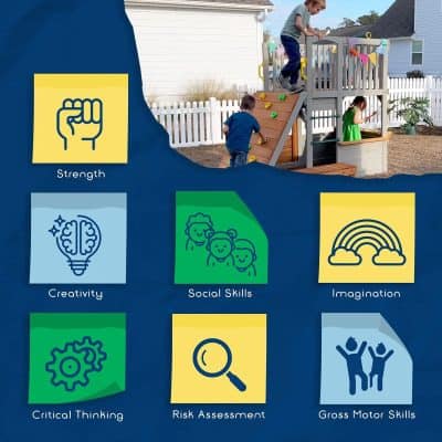 Playground with children learning and playing on outdoor playset for kids, fostering development and fun.