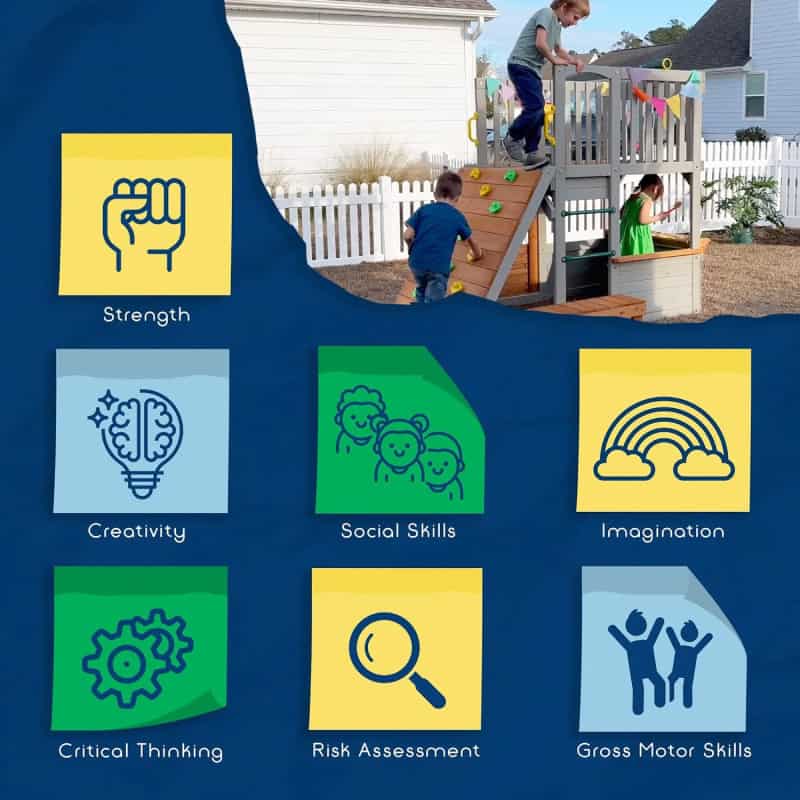 Playground with children learning and playing on outdoor playset for kids, fostering development and fun.