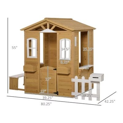 Playhouse wooden playhouse with windows and porch, outdoor kids' playhouse for garden, Monalisa Store.