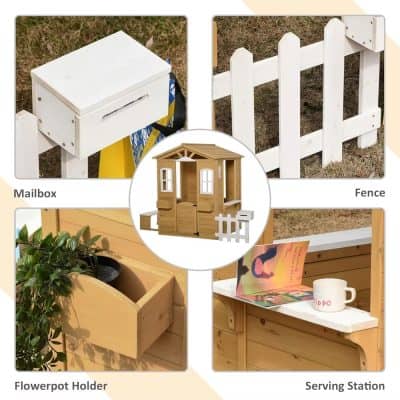 Mailbox for children outdoor, white wooden mailbox on picket fence, perfect for kids' play area.
