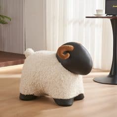 Plush sheep-shaped décor with sheep wool texture and cute black face, brown ear accent, ideal for home or office decor, available at Monalisa Store.