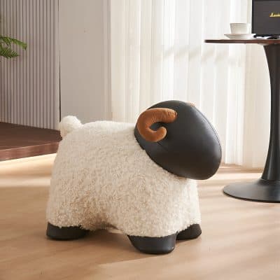 Plush sheep-shaped décor with sheep wool texture and cute black face, brown ear accent, ideal for home or office decor, available at Monalisa Store.