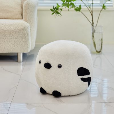 Soft plush panda-shaped ottoman, modern home decor accent, adorable animal-themed furniture for living room or kids' space.