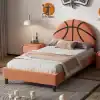 Luxurious bedroom with a basketball-themed bed design, modern decor, and plush bedding, ideal for sports enthusiasts and kids' bedrooms.