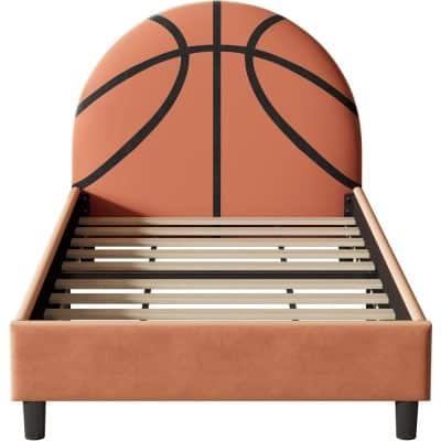 Basketball-themed bed with a curved headboard designed like a basketball, perfect for sports fans and kids' rooms, combining fun and functional bedroom furniture.