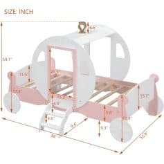 Colorful children's wooden bed with a playful airplane design, pink and white finish, ideal for kids' bedrooms, complete with safety rails and steps, perfect for a fun and cozy sleep space.