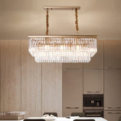 Elegant modern chandelier with crystal accents, ideal for upscale dining rooms and kitchens. Perfect for enhancing contemporary interior lighting and home decor.