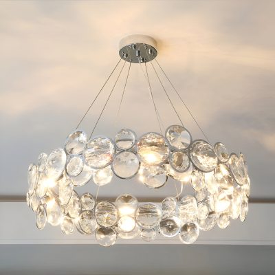 Elegant crystal chandelier lighting fixture, modern ceiling lamp with glass orb designs for stylish home and office decor. Perfect for luxury lighting ambiance.