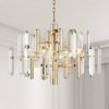 Elegant gold and crystal chandelier for modern interior lighting and home decor. Perfect for upscale living rooms, dining areas, or offices, adding luxury and style.
