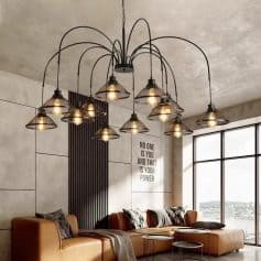 Elegant modern chandelier with multiple exposed bulbs, designed for stylish living rooms and lounge areas. Perfect for contemporary interior lighting and creating a warm ambiance.