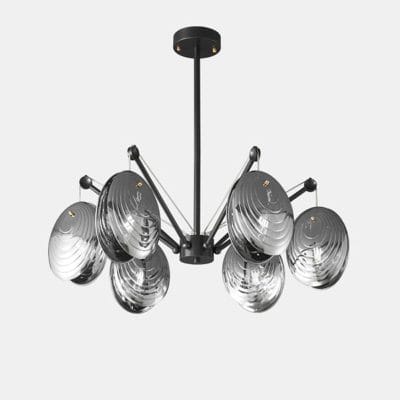 Elegant modern chandelier with multiple metallic glass shades, ideal for contemporary interior lighting, featuring stylish design and premium quality for luxurious homes or commercial spaces.