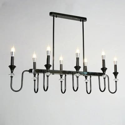 Black modern chandelier with multiple candle-style lights, ideal for stylish home or office decor, available at Monalisa Store for elegant lighting solutions.