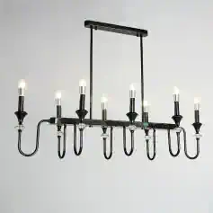Modern black chandelier with multiple candle-style lights, stylish design perfect for luxury interiors and upscale optometry clinics.