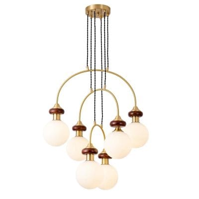 Elegant modern chandelier with glowing globes and gold accents, perfect for upscale interior lighting and home decor. Ideal for living rooms, dining areas, or bedrooms seeking stylish illumination.